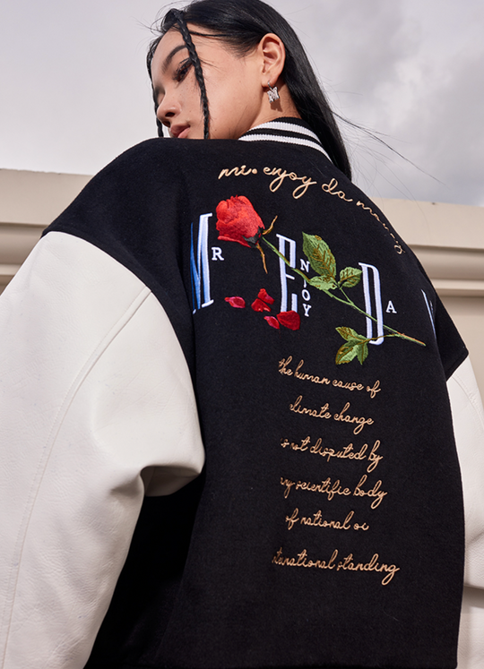 MEDM Rose Embroidery Varsity Jacket | Face 3 Face