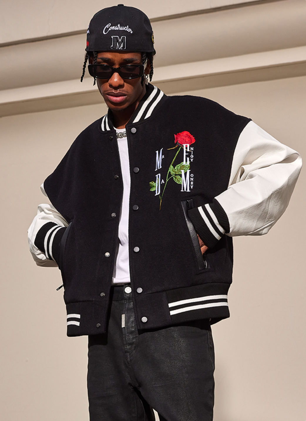 MEDM Rose Embroidery Varsity Jacket | Face 3 Face