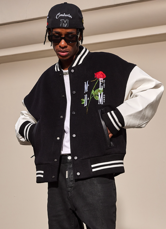 MEDM Rose Embroidery Varsity Jacket | Face 3 Face
