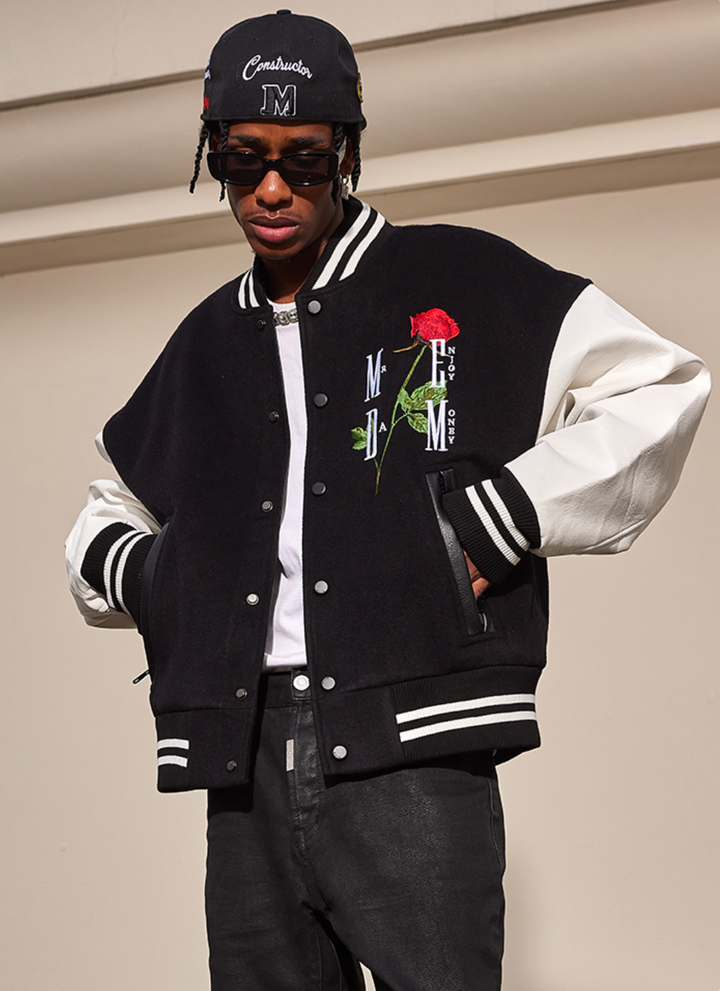 MEDM Rose Embroidery Varsity Jacket