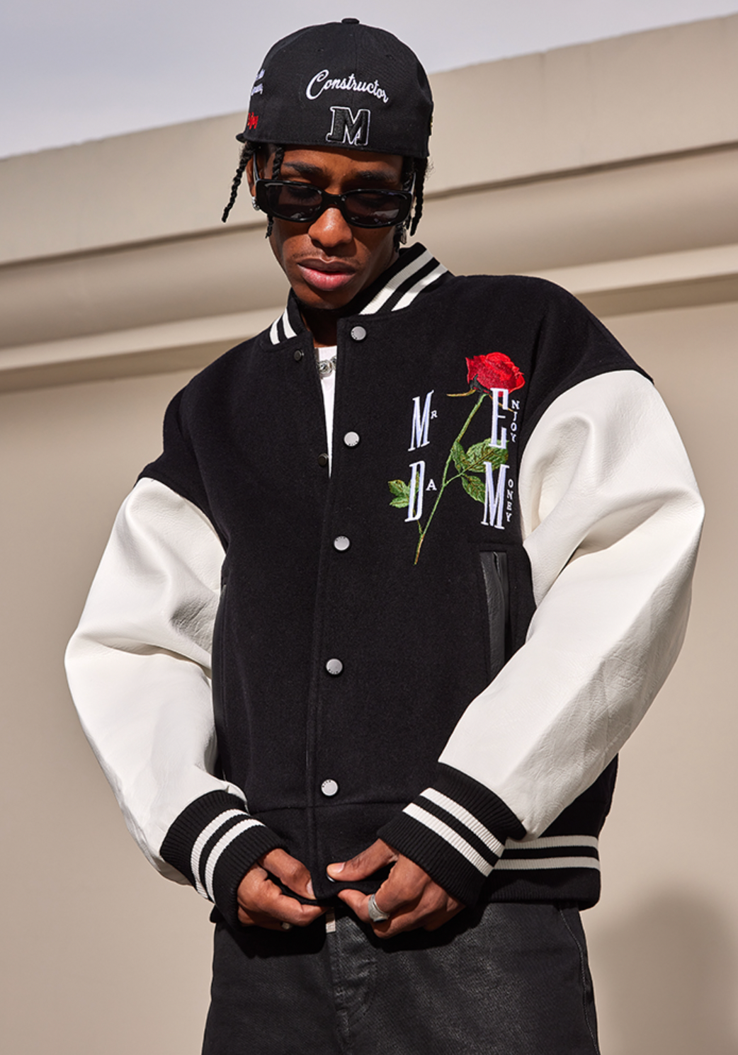 MEDM Rose Embroidery Varsity Jacket | Face 3 Face