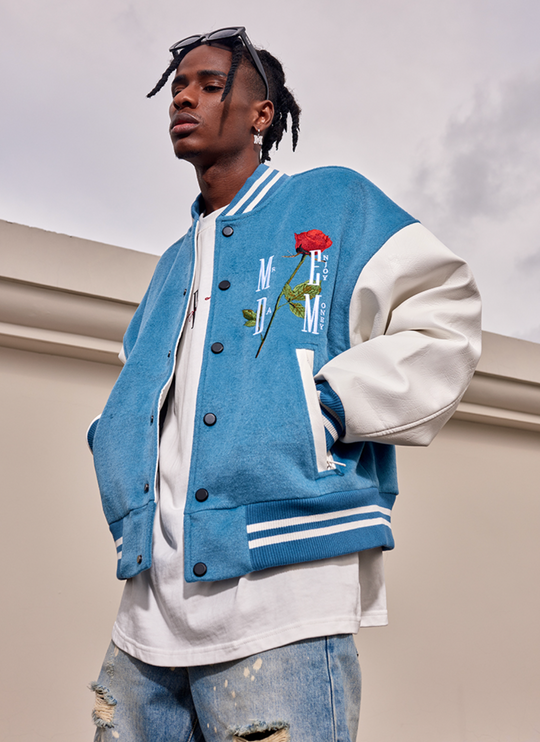 MEDM Rose Embroidery Varsity Jacket | Face 3 Face