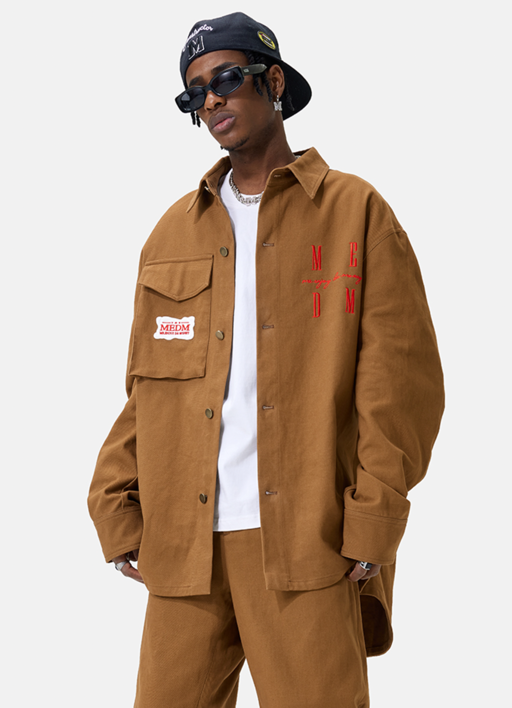 MEDM Embroidered Letters Logo Workwear Jacket | Face 3 Face