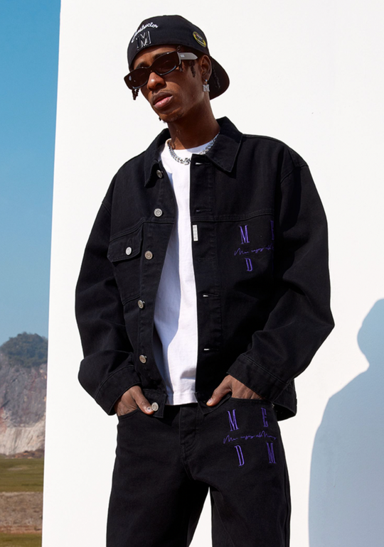 MEDM Logo Embroidered Denim Jacket | Face 3 Face