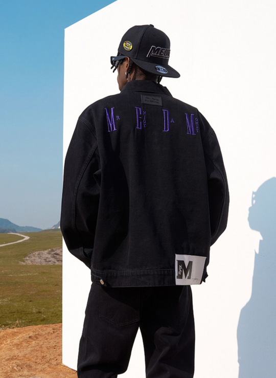 MEDM Logo Embroidered Denim Jacket | Face 3 Face