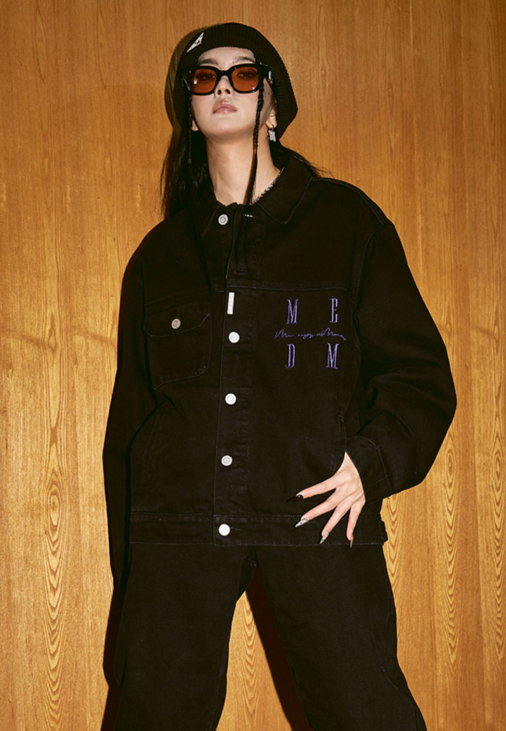 MEDM Logo Embroidered Denim Jacket | Face 3 Face