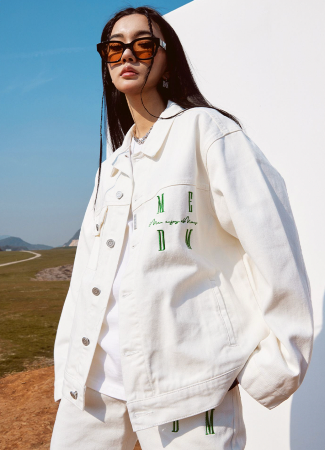 MEDM Logo Embroidered Denim Jacket | Face 3 Face