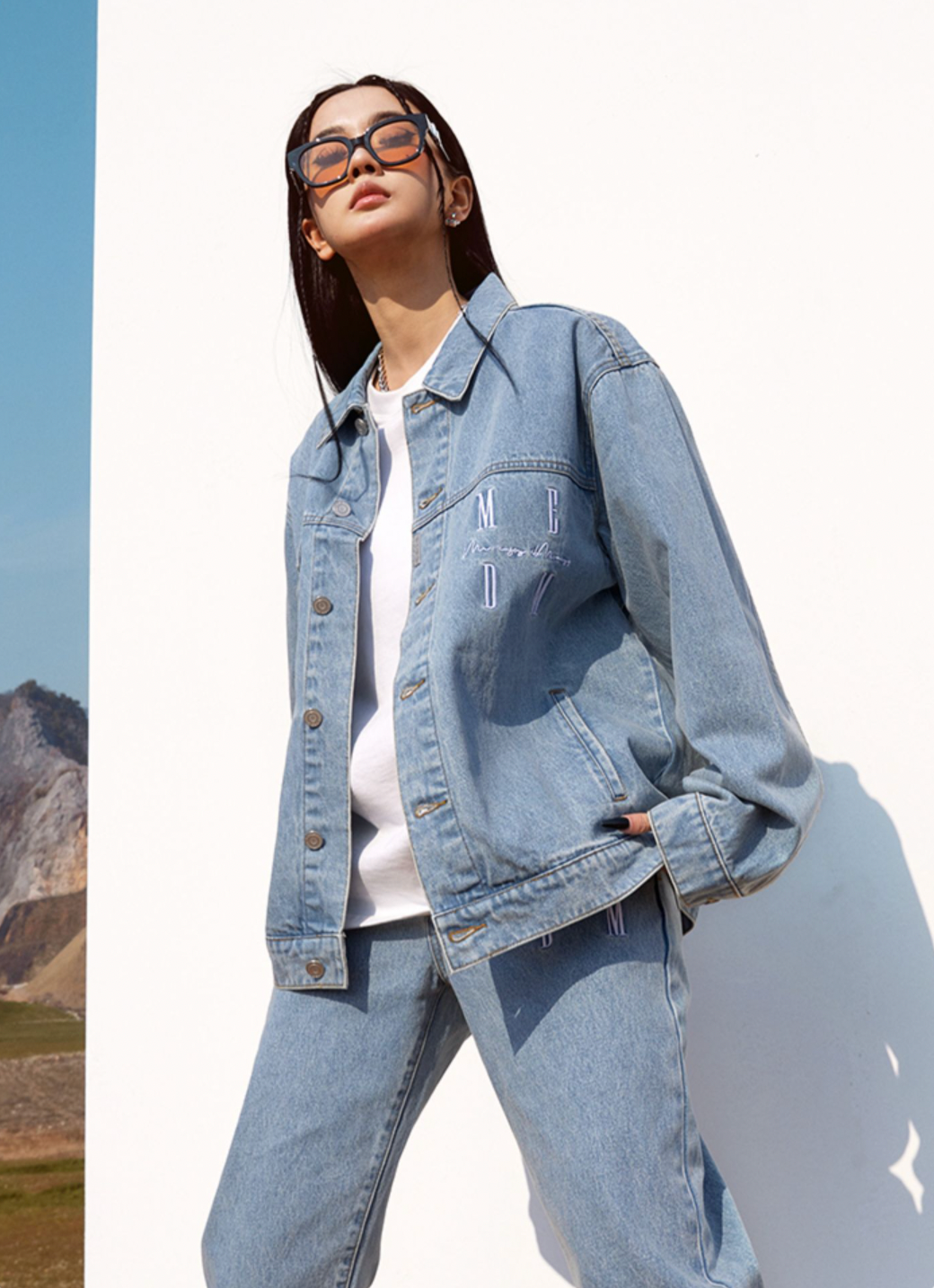 MEDM Logo Embroidered Denim Jacket | Face 3 Face