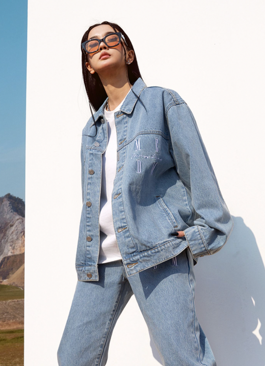 MEDM Logo Embroidered Denim Jacket | Face 3 Face
