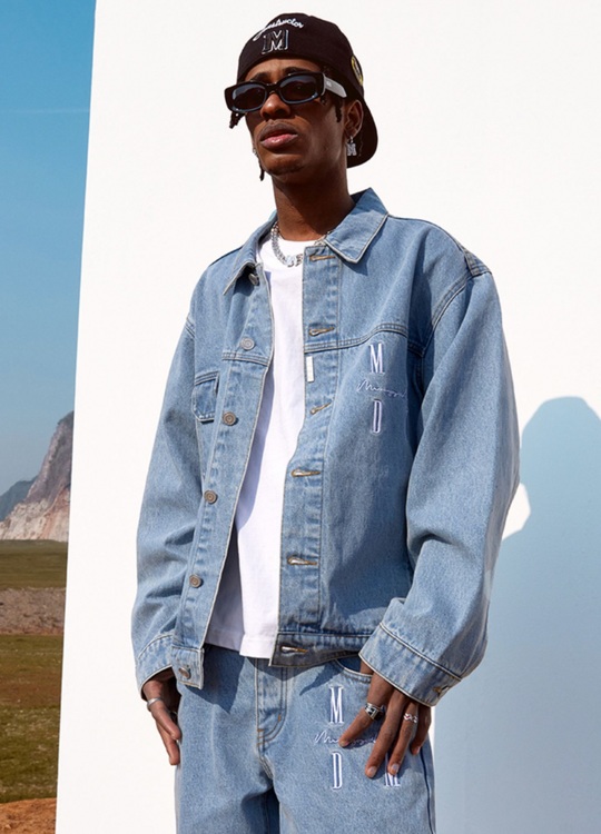 MEDM Logo Embroidered Denim Jacket | Face 3 Face