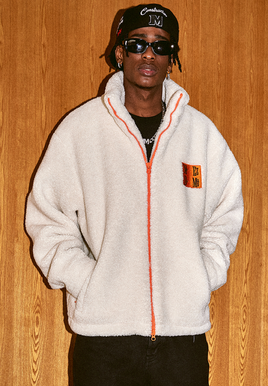 MEDM Logo Embroidered Sherpa Fleece Boa Jacket | Face 3 Face