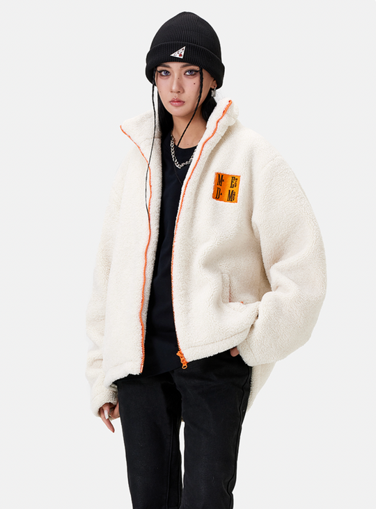 MEDM Logo Embroidered Sherpa Fleece Boa Jacket | Face 3 Face