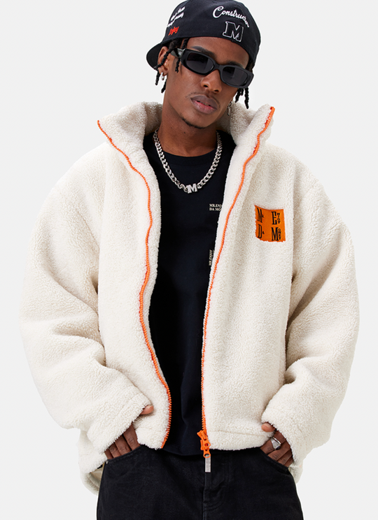 MEDM Logo Embroidered Sherpa Fleece Boa Jacket | Face 3 Face