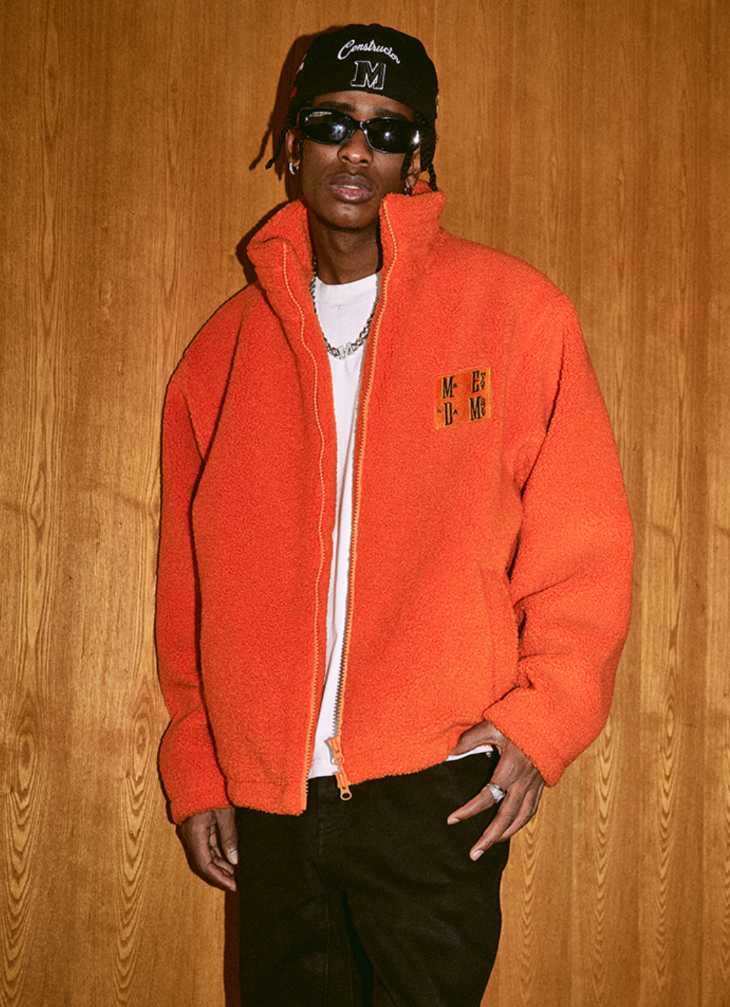 MEDM Logo Embroidered Sherpa Fleece Boa Jacket | Face 3 Face