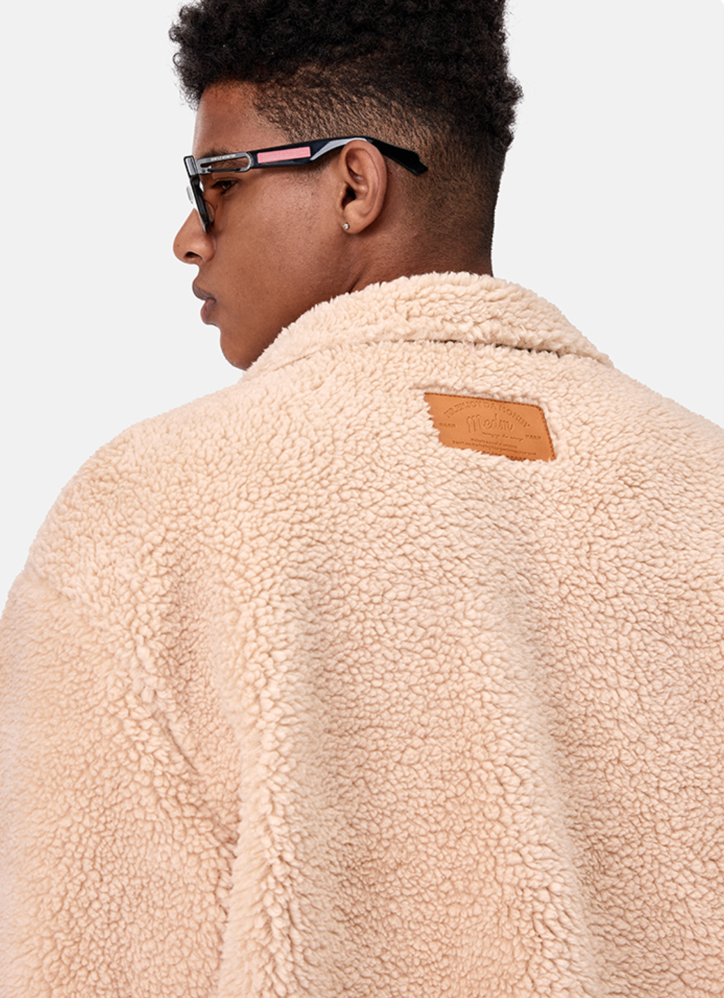 MEDM Logo Letters Embroidered Sherpa Fleece Boa Jacket | Face 3 Face