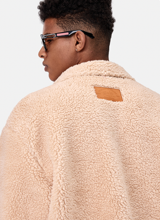 MEDM Logo Letters Embroidered Sherpa Fleece Boa Jacket | Face 3 Face