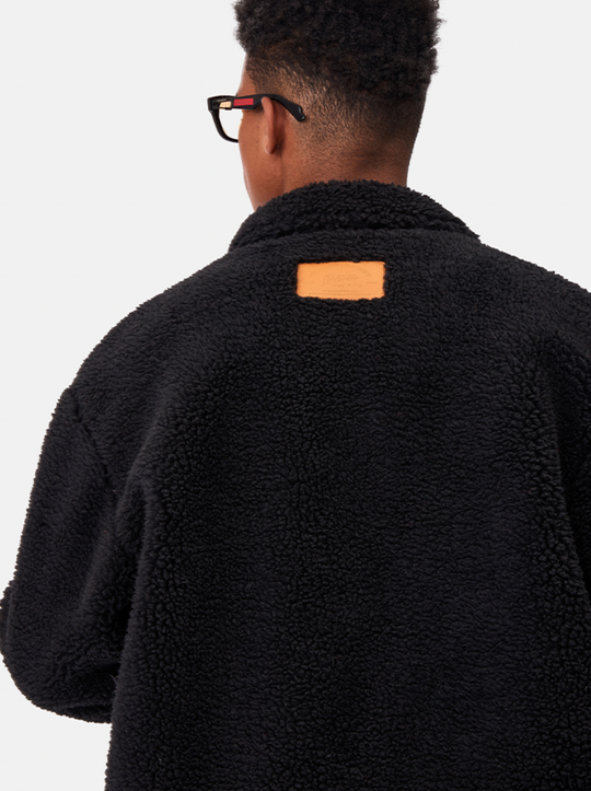 MEDM Logo Letters Embroidered Sherpa Fleece Boa Jacket | Face 3 Face