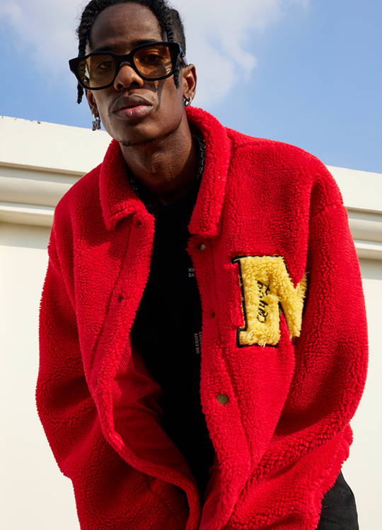 MEDM Logo Letters Embroidered Sherpa Fleece Boa Jacket | Face 3 Face