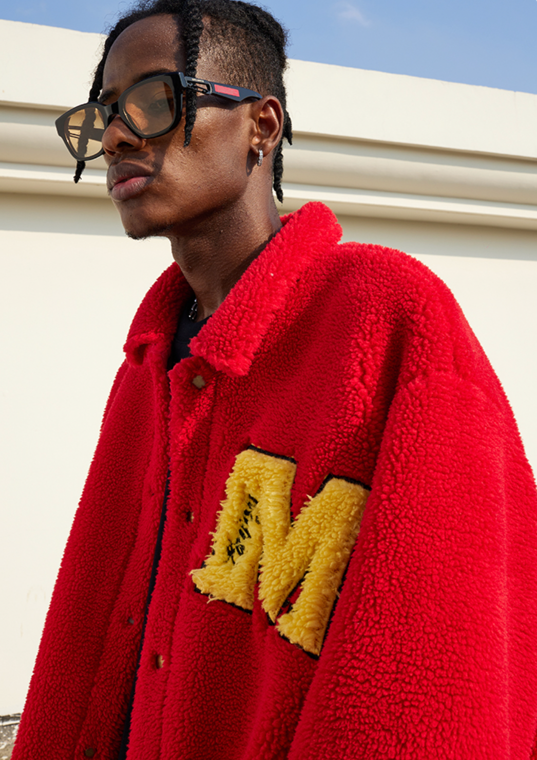 MEDM Logo Letters Embroidered Sherpa Fleece Boa Jacket | Face 3 Face