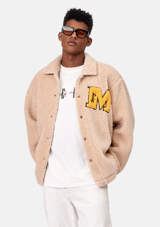 MEDM Logo Letters Embroidered Sherpa Fleece Boa Jacket | Face 3 Face