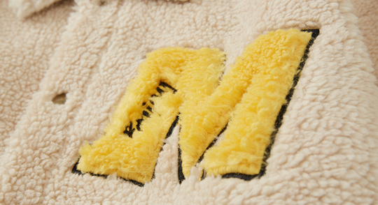 MEDM Logo Letters Embroidered Sherpa Fleece Boa Jacket | Face 3 Face