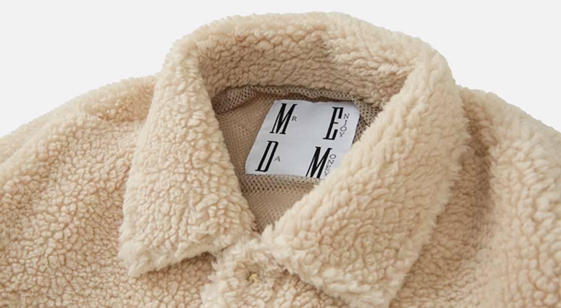 MEDM Logo Letters Embroidered Sherpa Fleece Boa Jacket