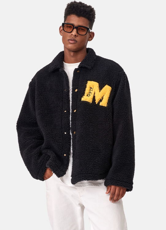 MEDM Logo Letters Embroidered Sherpa Fleece Boa Jacket | Face 3 Face
