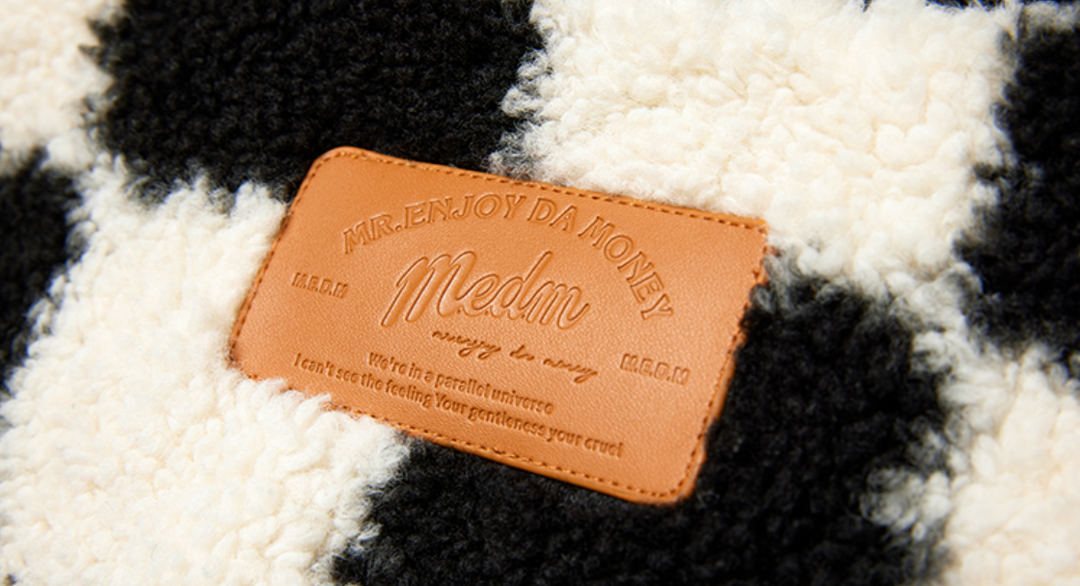 MEDM Logo Embroidered Checkerboard Sherpa Fleece Boa Jacket | Face 3 Face
