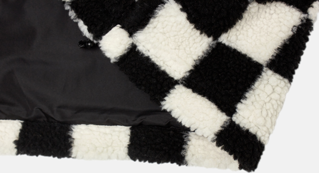 MEDM Checkerboard Sherpa Fleece Boa Pullover Jacket