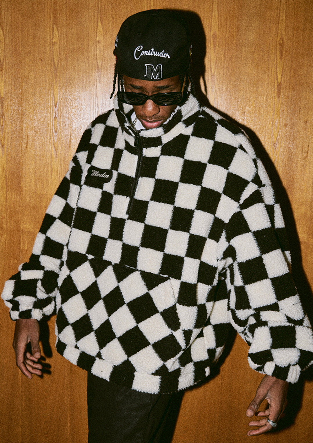 MEDM Checkerboard Sherpa Fleece Boa Pullover Jacket | Face 3 Face