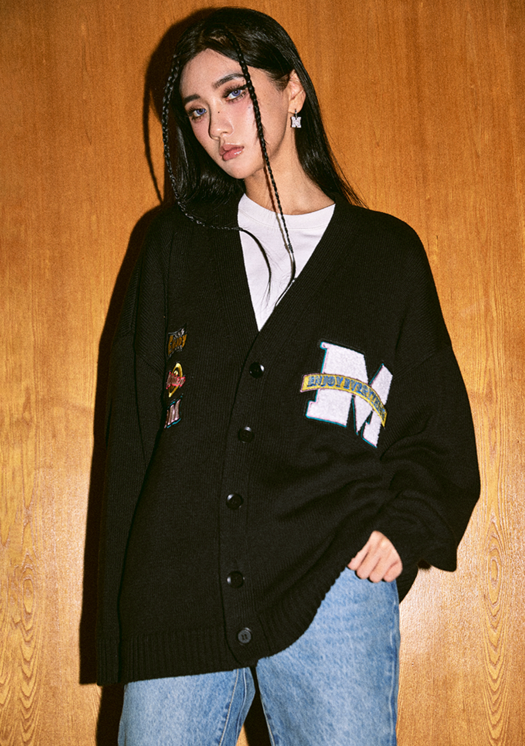 MEDM Embroidered Badge Knit Sweater Cardigan | Face 3 Face