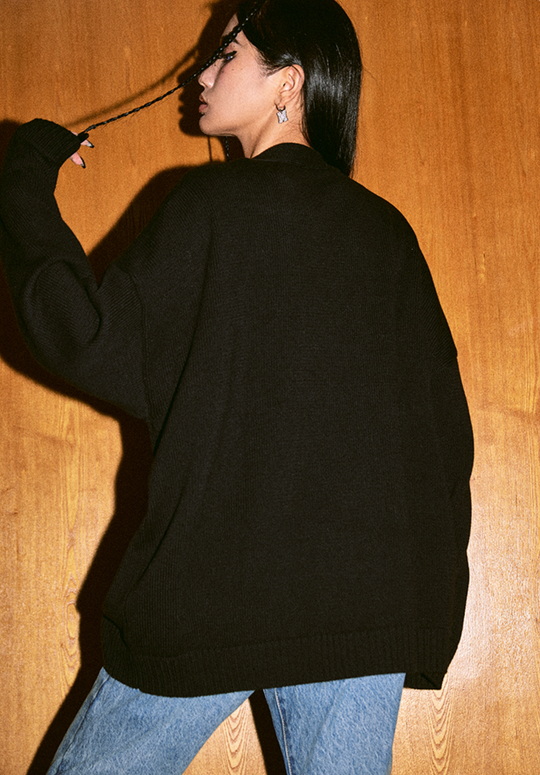 MEDM Embroidered Badge Knit Sweater Cardigan | Face 3 Face