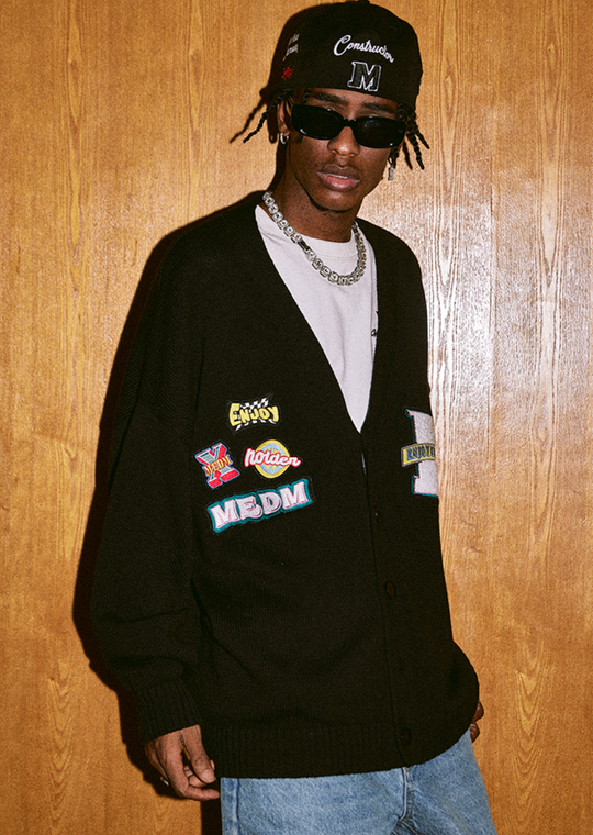 MEDM Embroidered Badge Knit Sweater Cardigan | Face 3 Face