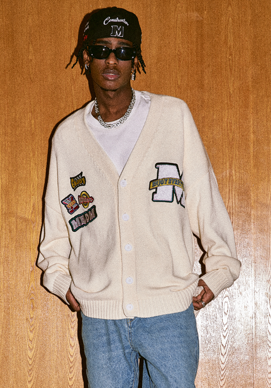 MEDM Embroidered Badge Knit Sweater Cardigan | Face 3 Face