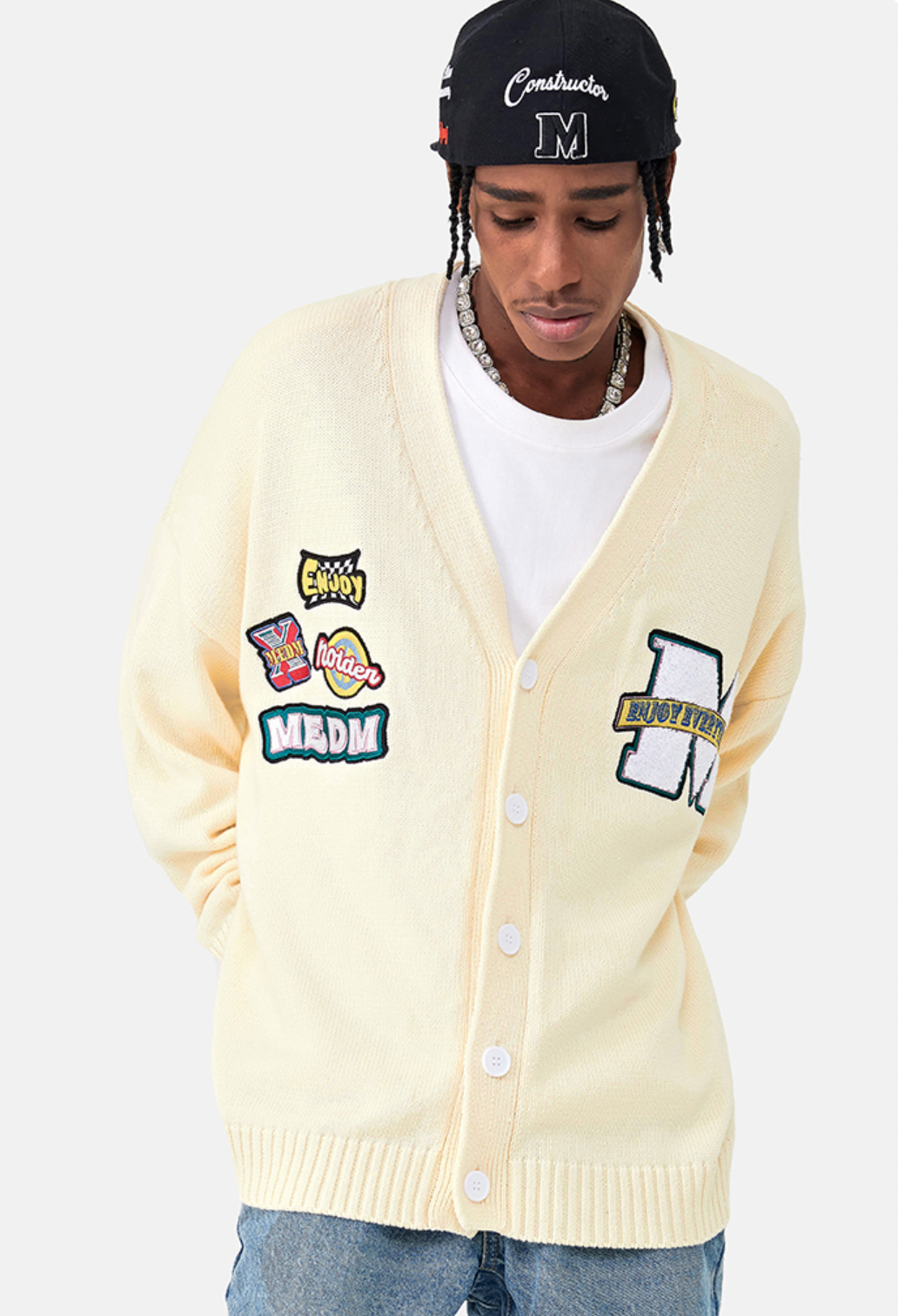 MEDM Embroidered Badge Knit Sweater Cardigan | Face 3 Face