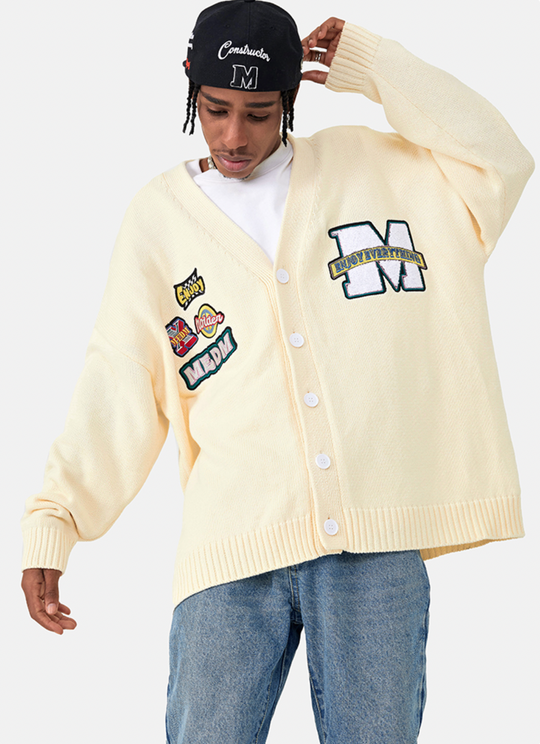 MEDM Embroidered Badge Knit Sweater Cardigan | Face 3 Face