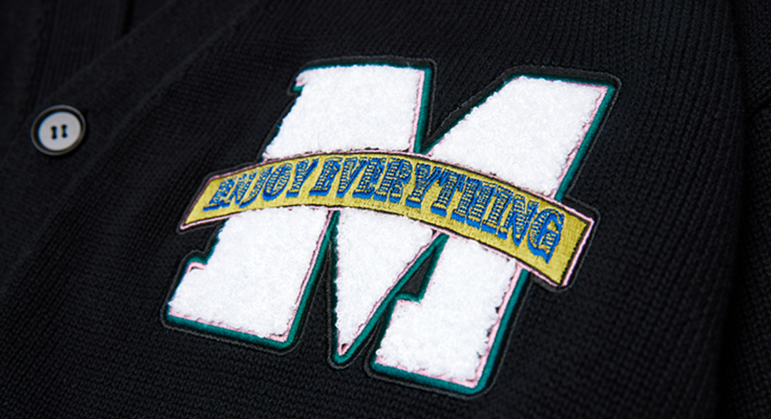 MEDM Embroidered Badge Knit Sweater Cardigan | Face 3 Face