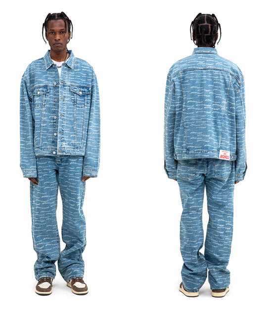 MEDM Full Print Logo Denim Jacket | Face 3 Face