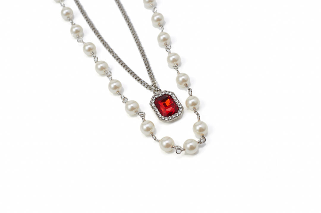 NboStore Pearl Stitching Red Gemstone Necklace | Face 3 Face