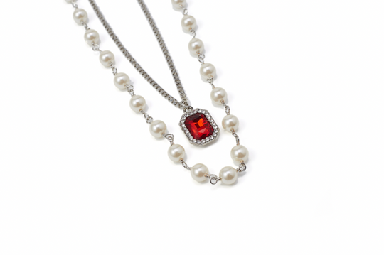 NboStore Pearl Stitching Red Gemstone Necklace | Face 3 Face