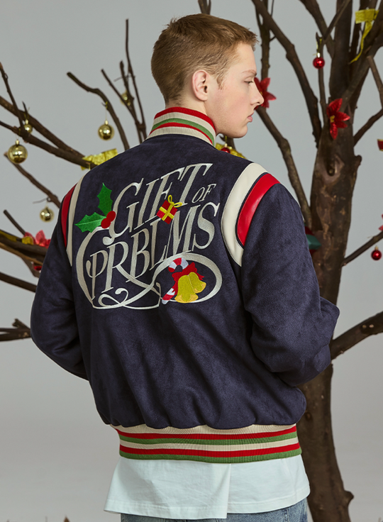 PRBLMS Logo Suede Varsity Jacket | Face 3 Face