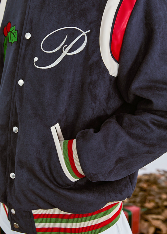 PRBLMS Logo Suede Varsity Jacket | Face 3 Face