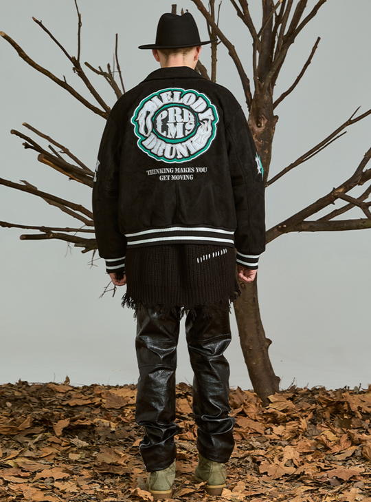 PRBLMS Flash Fire LOGO Embroidery Suede Varsity Jacket | Face 3 Face