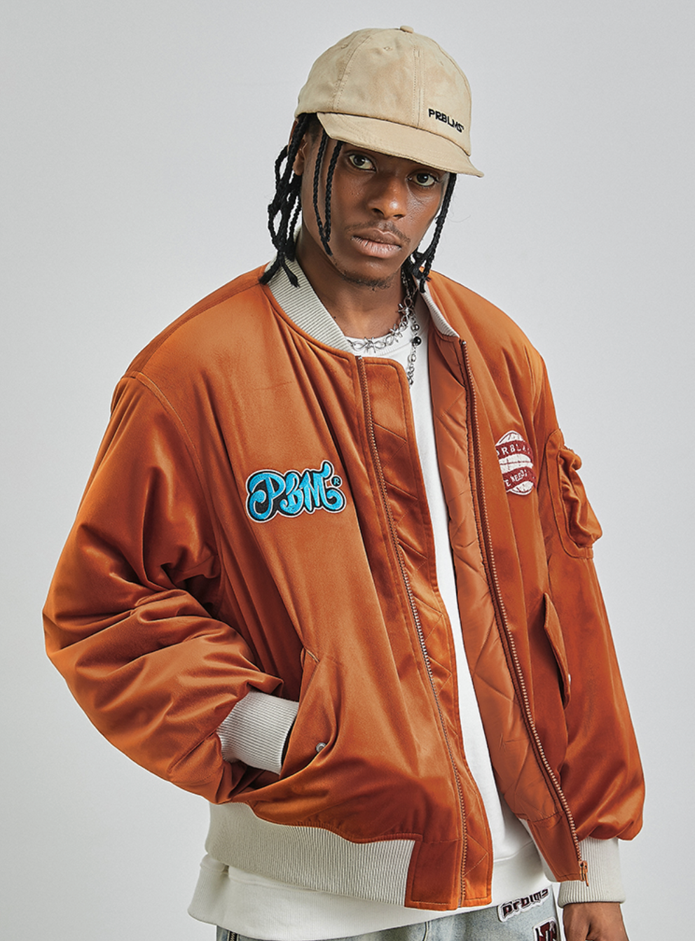 PRBLMS Logo Patch Velvet Flight Jacket | Face 3 Face