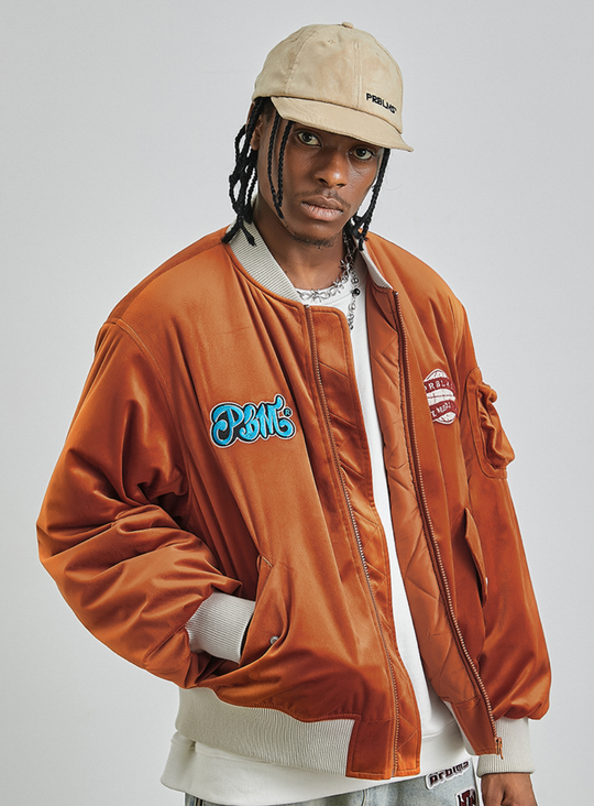 PRBLMS Logo Patch Velvet Flight Jacket | Face 3 Face