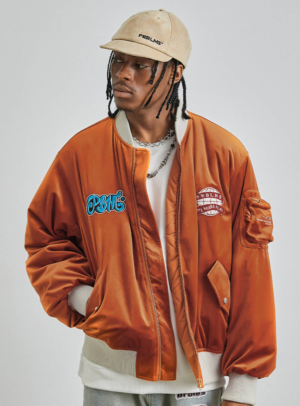 PRBLMS Logo Patch Velvet Flight Jacket | Face 3 Face