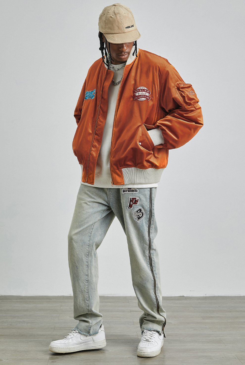 PRBLMS Logo Patch Velvet Flight Jacket | Face 3 Face