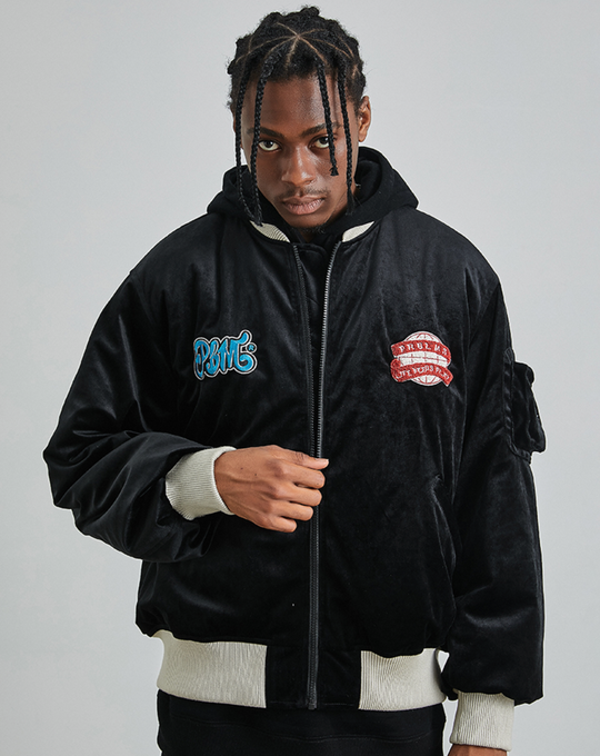 PRBLMS Logo Patch Velvet Flight Jacket | Face 3 Face