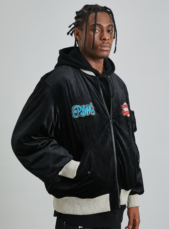PRBLMS Logo Patch Velvet Flight Jacket | Face 3 Face