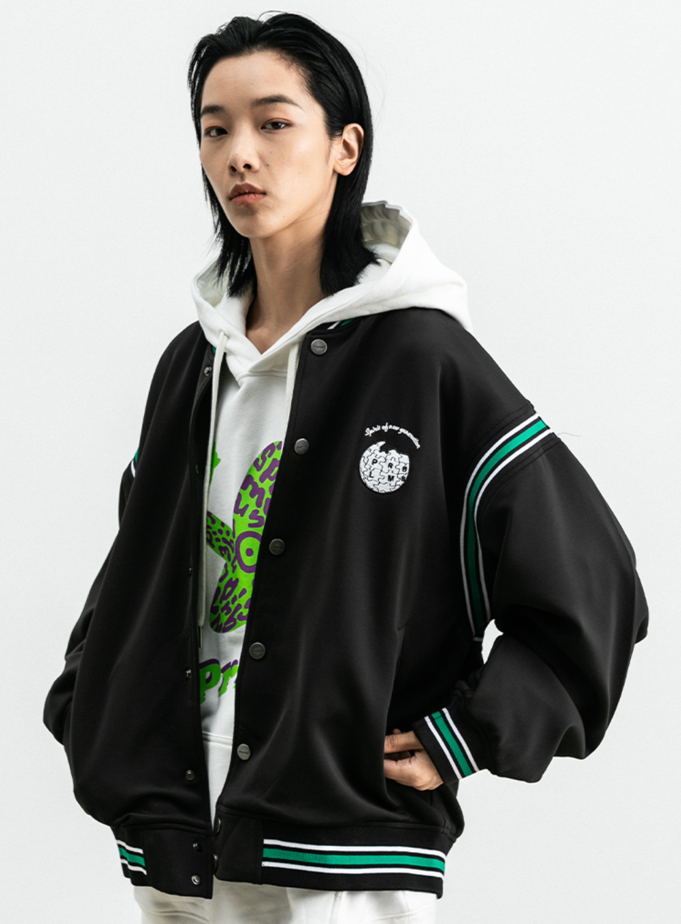 PRBLMS Earth Puzzle Baseball Jacket | Face 3 Face